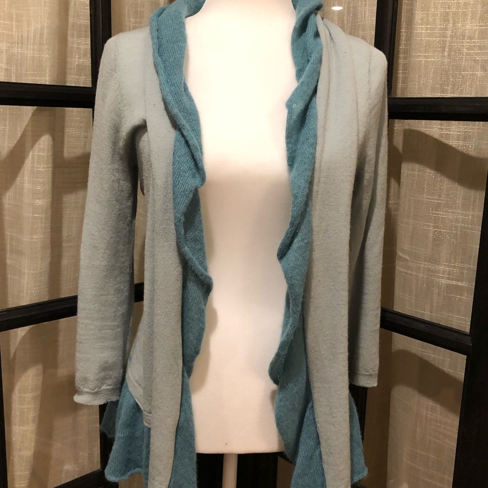 Anthropologie light blue and teal cardigan sweater